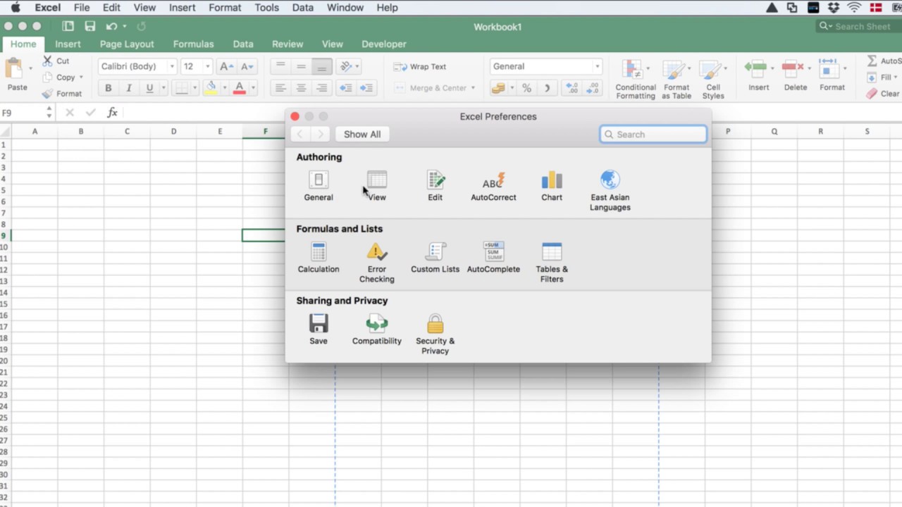 where are tabs in excel for mac